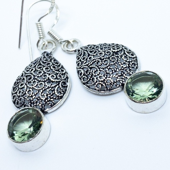 Green Amethyst Sterling Silver Earrings - Picture 11 of 15